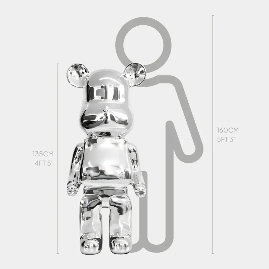 Statues & Sculptures Floor Standing|Animals^Aero Bear 135cm Chrome Resin Indoor Sculpture