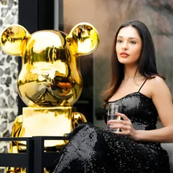 Statues & Sculptures Floor Standing|Animals^Aero Bear 135cm Gold Resin Indoor Sculpture