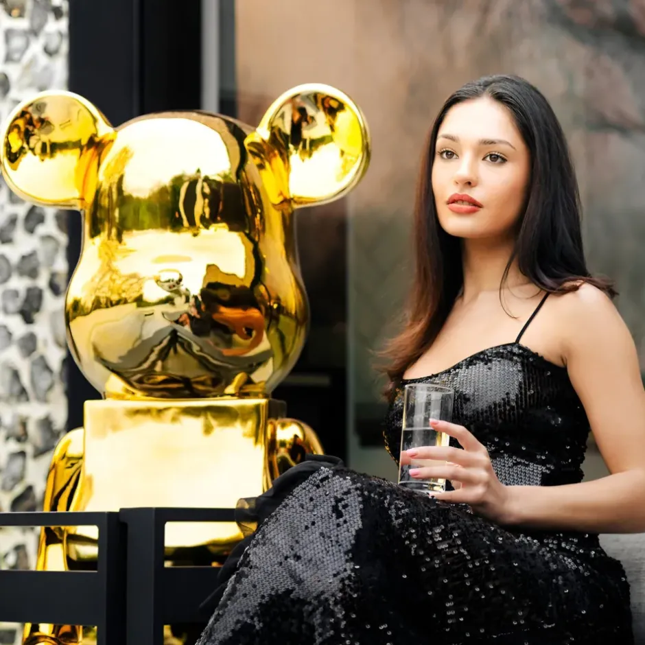 Statues & Sculptures Floor Standing|Animals^Aero Bear 135cm Gold Resin Indoor Sculpture