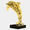 Statues & Sculptures Table Top|Floor Standing^Aqua Dolphin 70cm Gold Metal Garden Sculpture