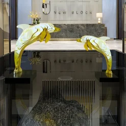 Statues & Sculptures Table Top|Floor Standing^Aqua Dolphin 70cm Gold Metal Garden Sculpture