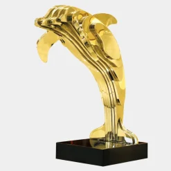 Statues & Sculptures Floor Standing|Abstract^Aqua Dolphin 105cm Gold Metal Garden Sculpture
