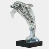 Statues & Sculptures Floor Standing|Abstract^Aqua Dolphin 105cm Silver Metal Garden Sculpture