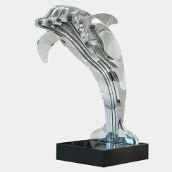 Statues & Sculptures Floor Standing|Abstract^Aqua Dolphin 105cm Silver Metal Garden Sculpture