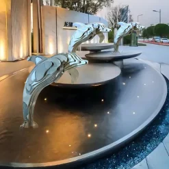Statues & Sculptures Floor Standing|Abstract^Aqua Dolphin 105cm Silver Metal Garden Sculpture
