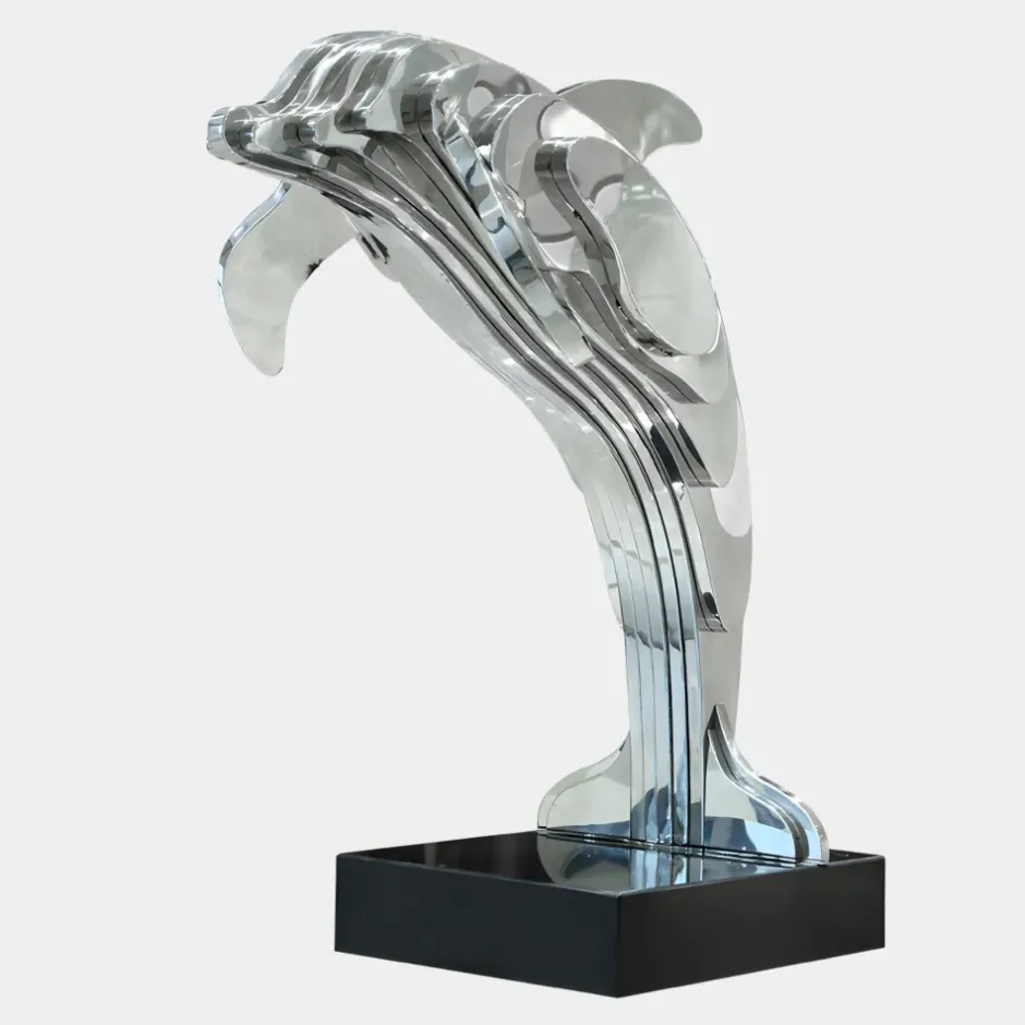 Statues & Sculptures Table Top|Floor Standing^Aqua Dolphin 70cm Silver Metal Garden Sculpture