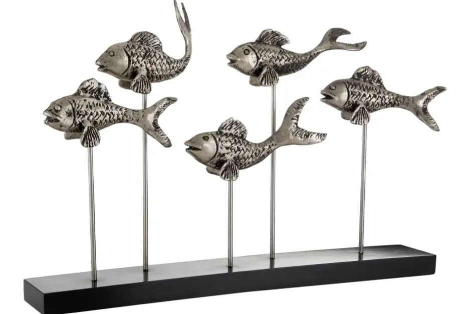 Statues & Sculptures Table Top|Animals^Aqua Symphony Fish 35cm Wood Indoor Sculpture