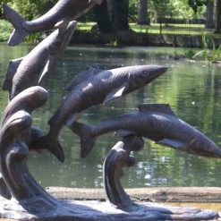 Statues & Sculptures Sealife^Atlantic Salmon Fish Bronze Metal Garden Sculpture