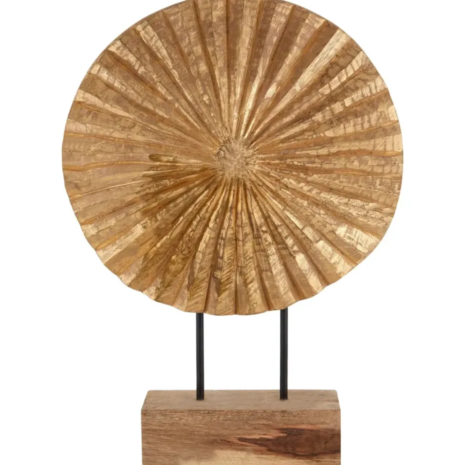 Statues & Sculptures Table Top|Abstract^Aurora Disc 48cm Gold Wood Indoor Sculpture