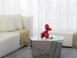 Statues & Sculptures Table Top|Floor Standing^Balloon Dog & Bone 28cm Red Resin Indoor Sculpture