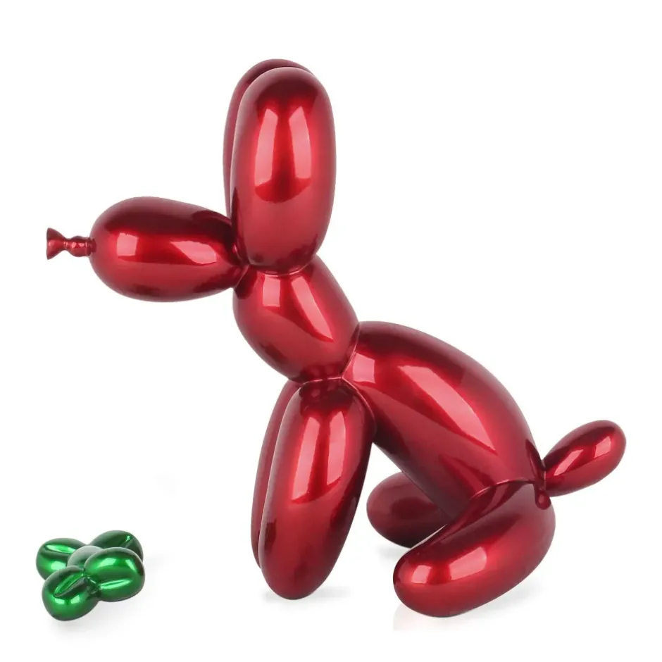 Statues & Sculptures Table Top|Floor Standing^Balloon Dog & Bone 28cm Red Resin Indoor Sculpture