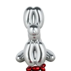 Statues & Sculptures Table Top|Floor Standing^Balloon Dog & Bone 28cm Silver Resin Indoor Sculpture