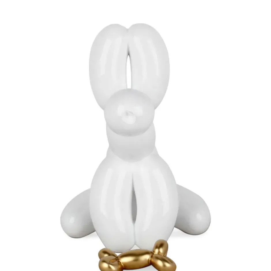 Statues & Sculptures Table Top|Floor Standing^Balloon Dog & Bone 28cm White Resin Indoor Sculpture