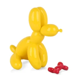 Statues & Sculptures Floor Standing|Table Top^Balloon Dog & Bone 28cm Yellow Resin Indoor Sculpture