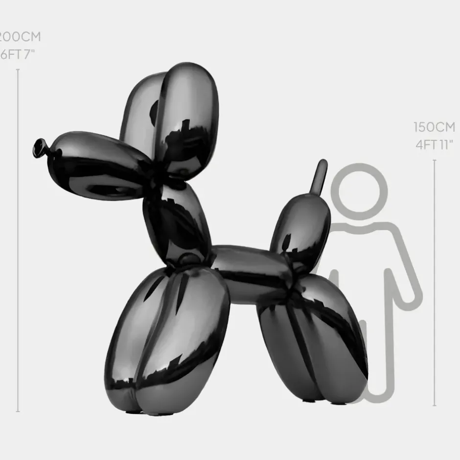 Statues & Sculptures Giant|Floor Standing^Balloon Dog 200cm Black Fibreglass Indoor Sculpture