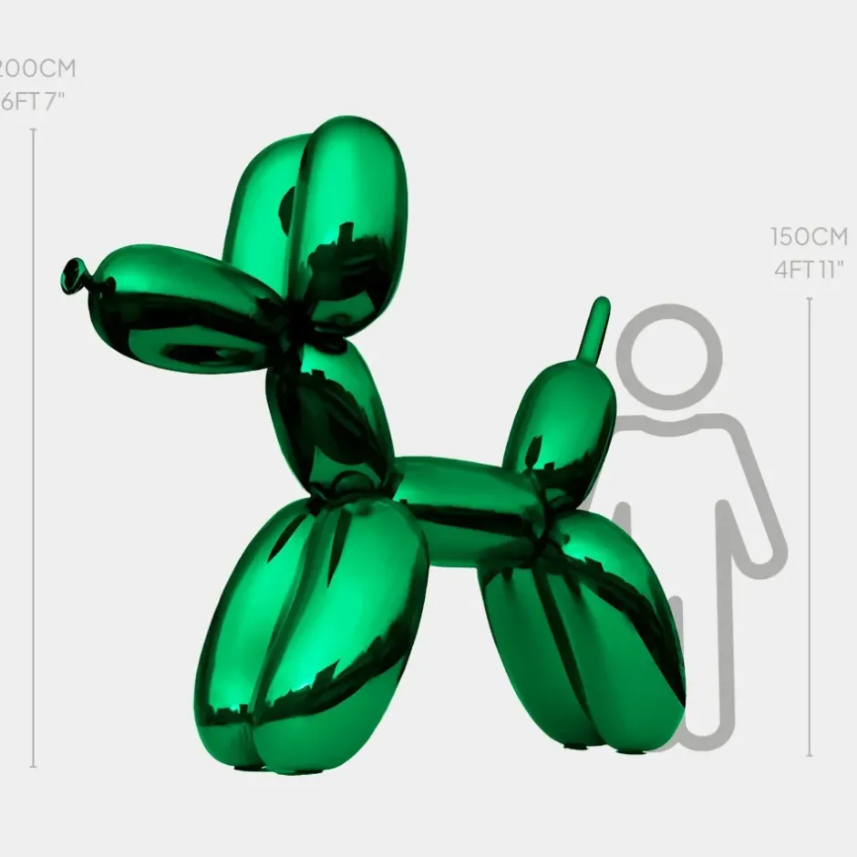 Statues & Sculptures Giant|Floor Standing^Balloon Dog 200cm Green Fibreglass Indoor Sculpture