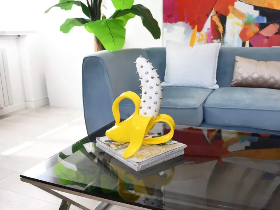 Statues & Sculptures Table Top|Contemporary^Banana Burst 35cm Yellow Stud Resin Indoor Sculpture