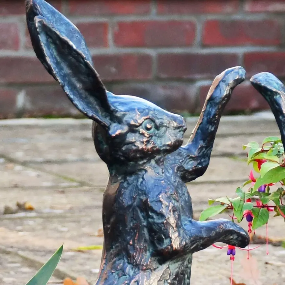 Statues & Sculptures Wildlife^Battling Hares 50cm Bronze Metal Garden Statues
