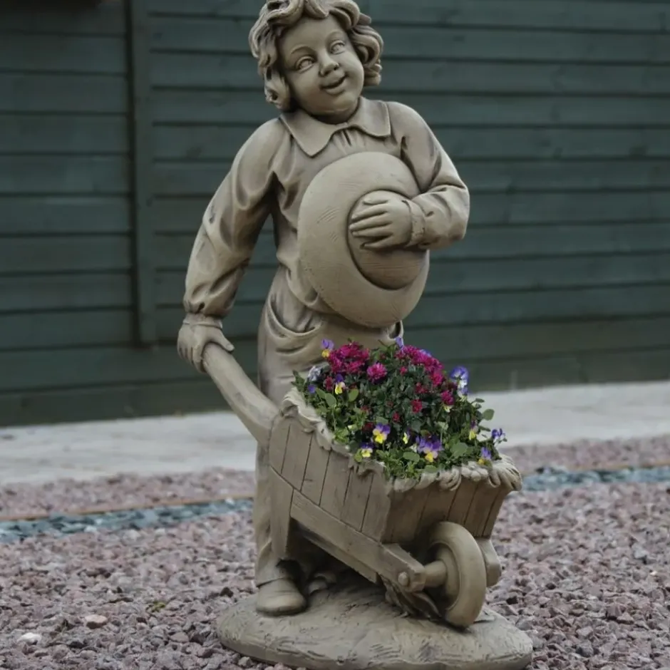 Statues & Sculptures Children^Boy & Barrow Stone Garden Statue