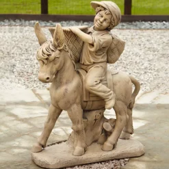 Statues & Sculptures Children|Farm^Boy & Donkey Stone Garden Statue