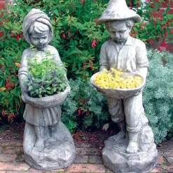 Statues & Sculptures Children^Boy & Girl Stone Garden Statues