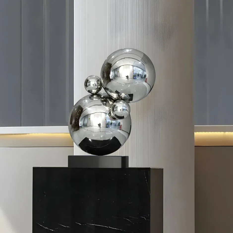 Statues & Sculptures Table Top|Abstract^Bubble Bobble 55cm Silver Metal Indoor Sculpture