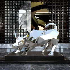 Statues & Sculptures Farm|Contemporary^Bull 120cm Geometric Metal Garden Sculpture