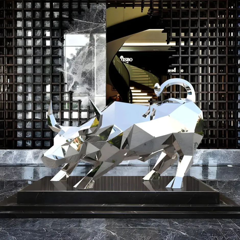 Statues & Sculptures Farm|Contemporary^Bull 120cm Geometric Metal Garden Sculpture