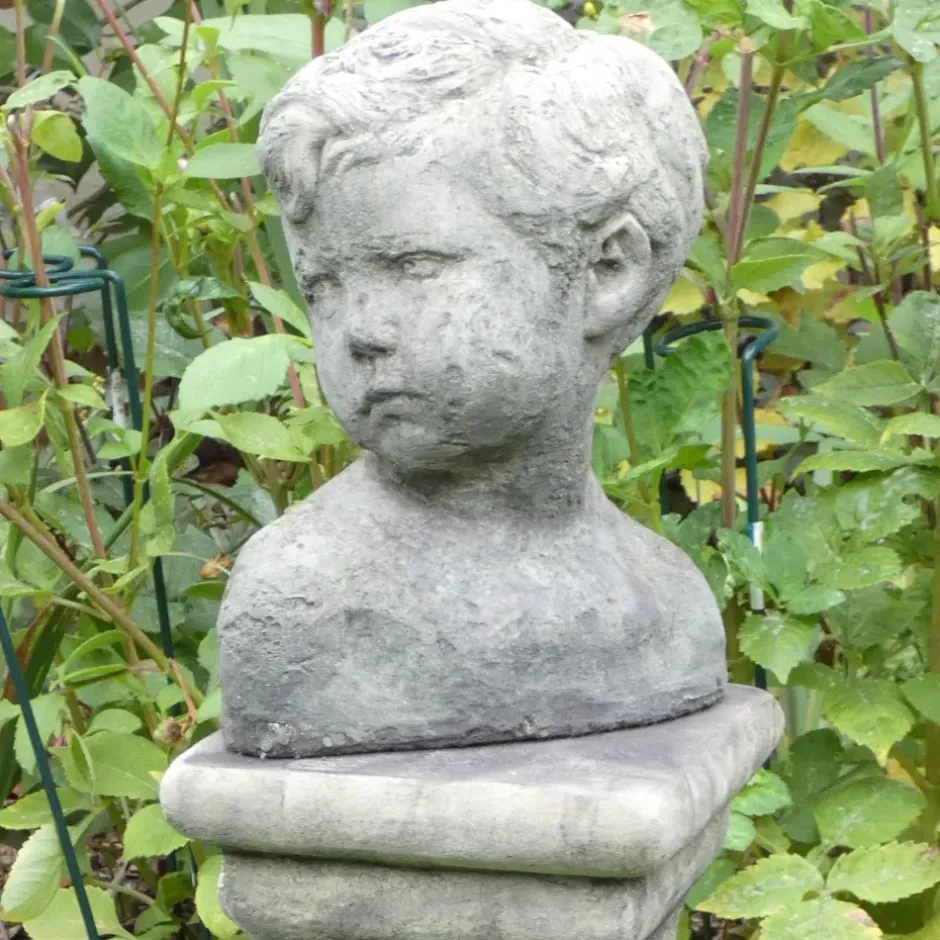 Statues & Sculptures Children^Classic Boy Bust on Pedestal Stone Garden Statue