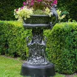 Statues & Sculptures Round^Classic Swan Urn Bronze Metal Garden Planter
