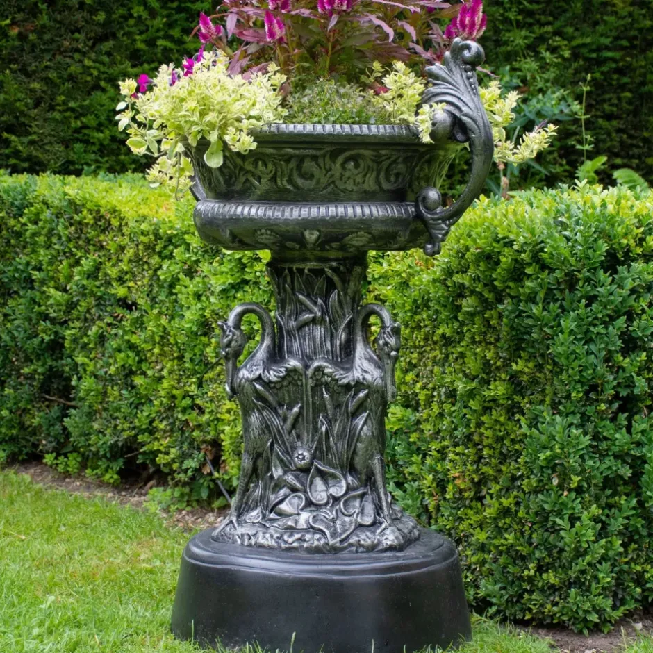 Statues & Sculptures Round^Classic Swan Urn Bronze Metal Garden Planter