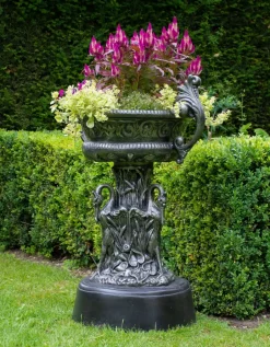 Statues & Sculptures Round^Classic Swan Urn Bronze Metal Garden Planter