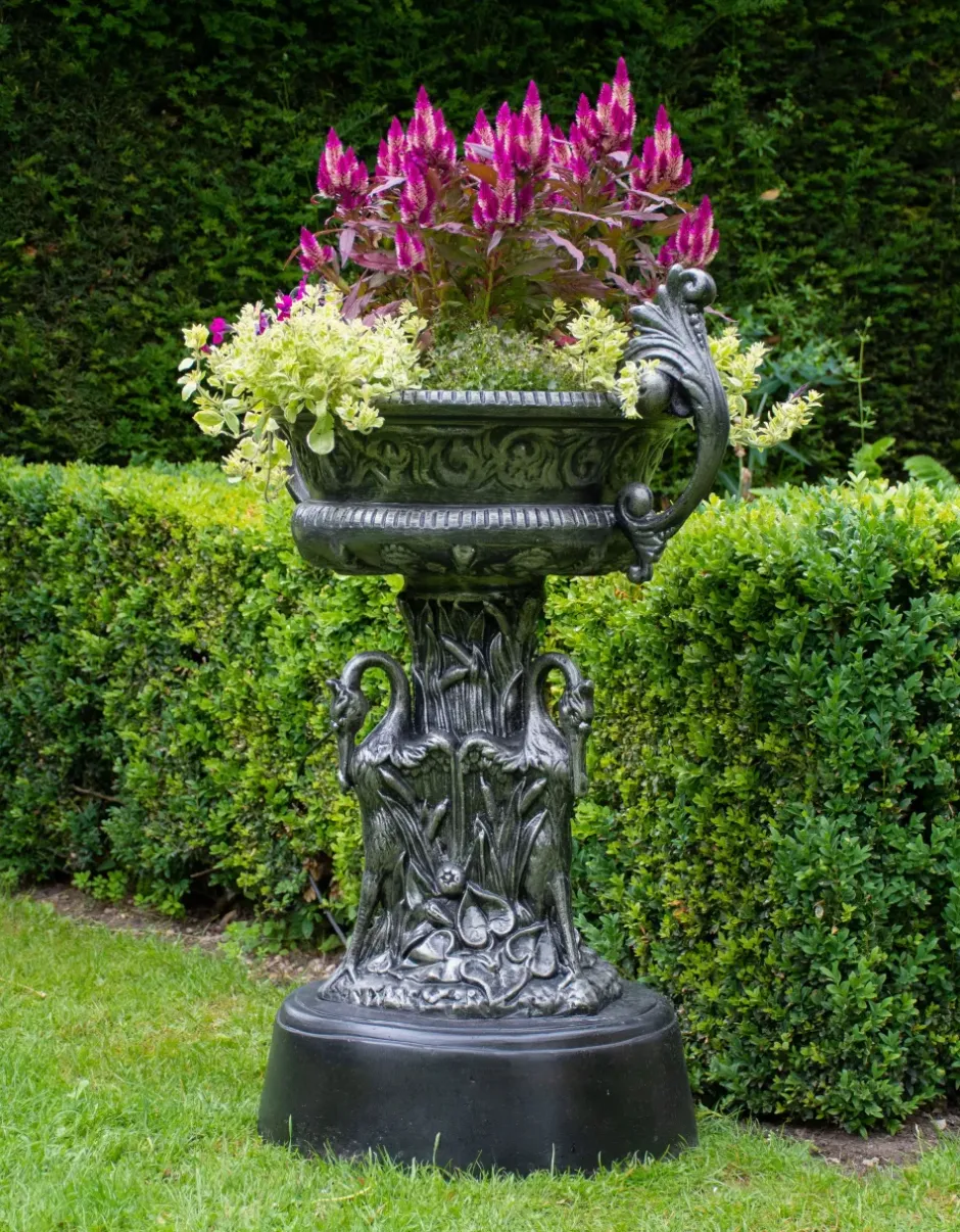 Statues & Sculptures Round^Classic Swan Urn Bronze Metal Garden Planter