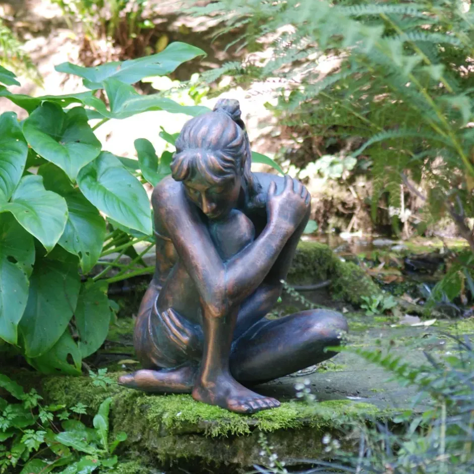 Statues & Sculptures Children^Contemplating Girl Bronze Resin Garden Ornament