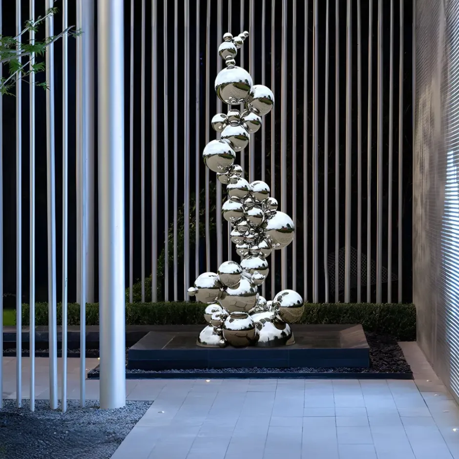 Statues & Sculptures Giant|Floor Standing^Cosmic Bubbles 226cm Silver Metal Garden Sculpture