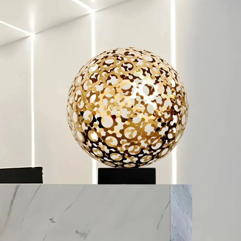 Statues & Sculptures Table Top|Abstract^Cosmic Sphere 44cm Gold Metal Indoor Sculpture
