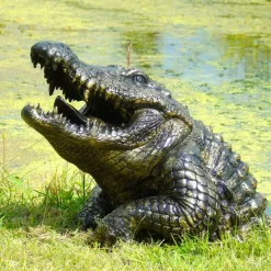 Statues & Sculptures Reptiles^Crocodile Half-Size Bronze Metal Garden Statue