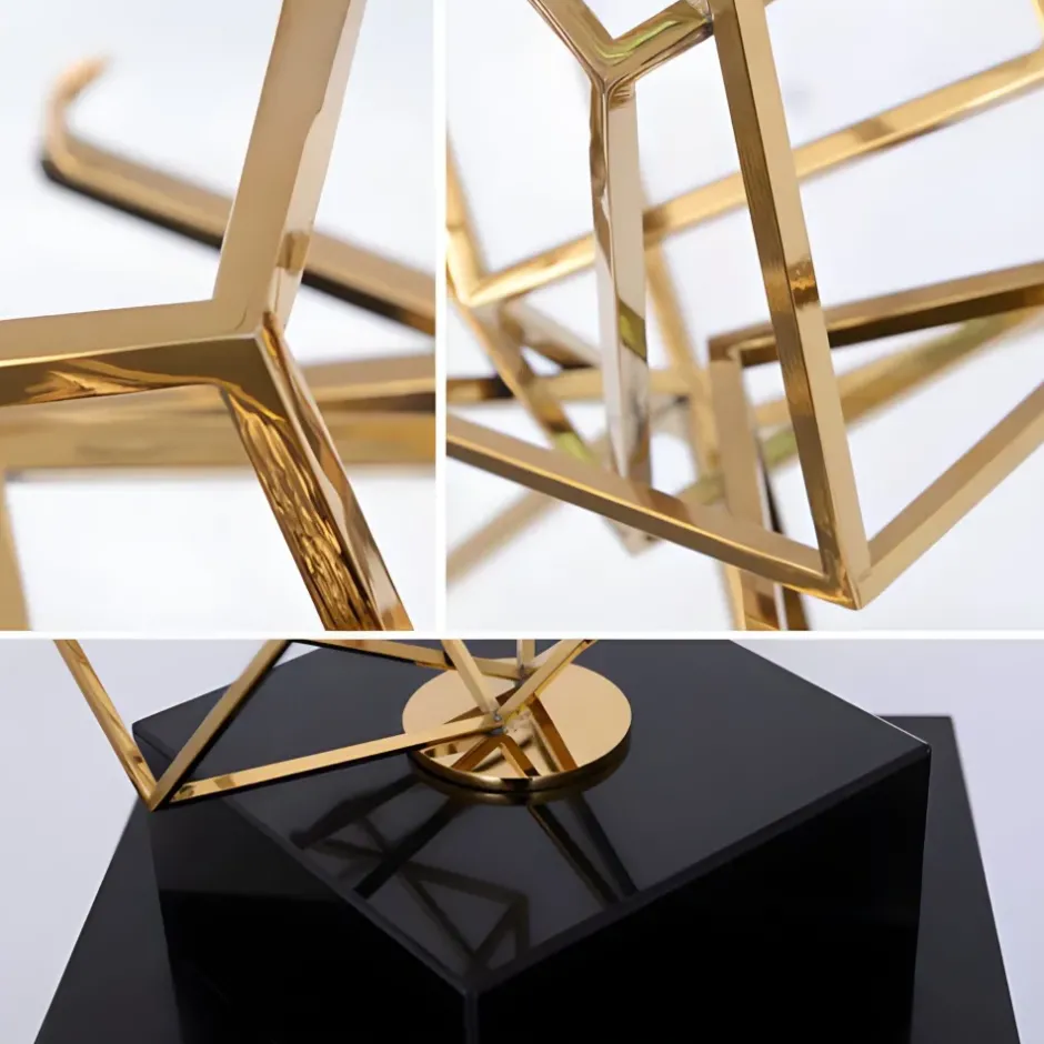 Statues & Sculptures Table Top|Abstract^Cube Fusion 85cm Gold Metal Indoor Sculpture