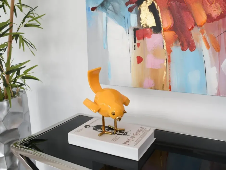 Statues & Sculptures Table Top|Animals^Cubic Bird 22cm Caio Yellow Resin Indoor Sculpture