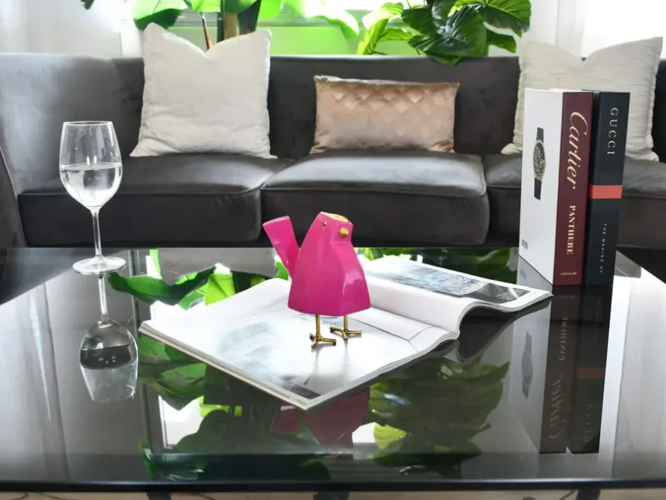 Statues & Sculptures Table Top|Animals^Cubic Bird 14cm Magenta Resin Indoor Sculpture
