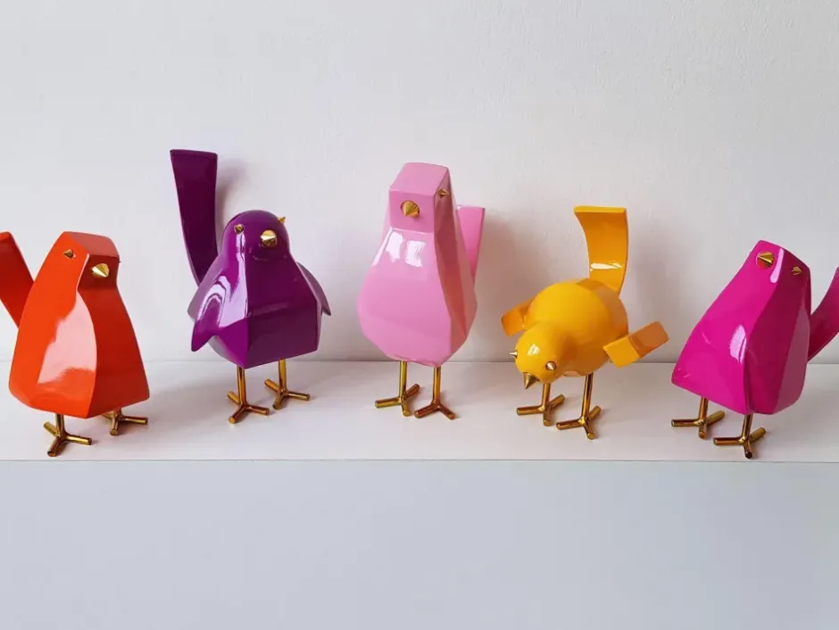 Statues & Sculptures Table Top|Animals^Cubic Bird 14cm Orange Resin Indoor Sculpture