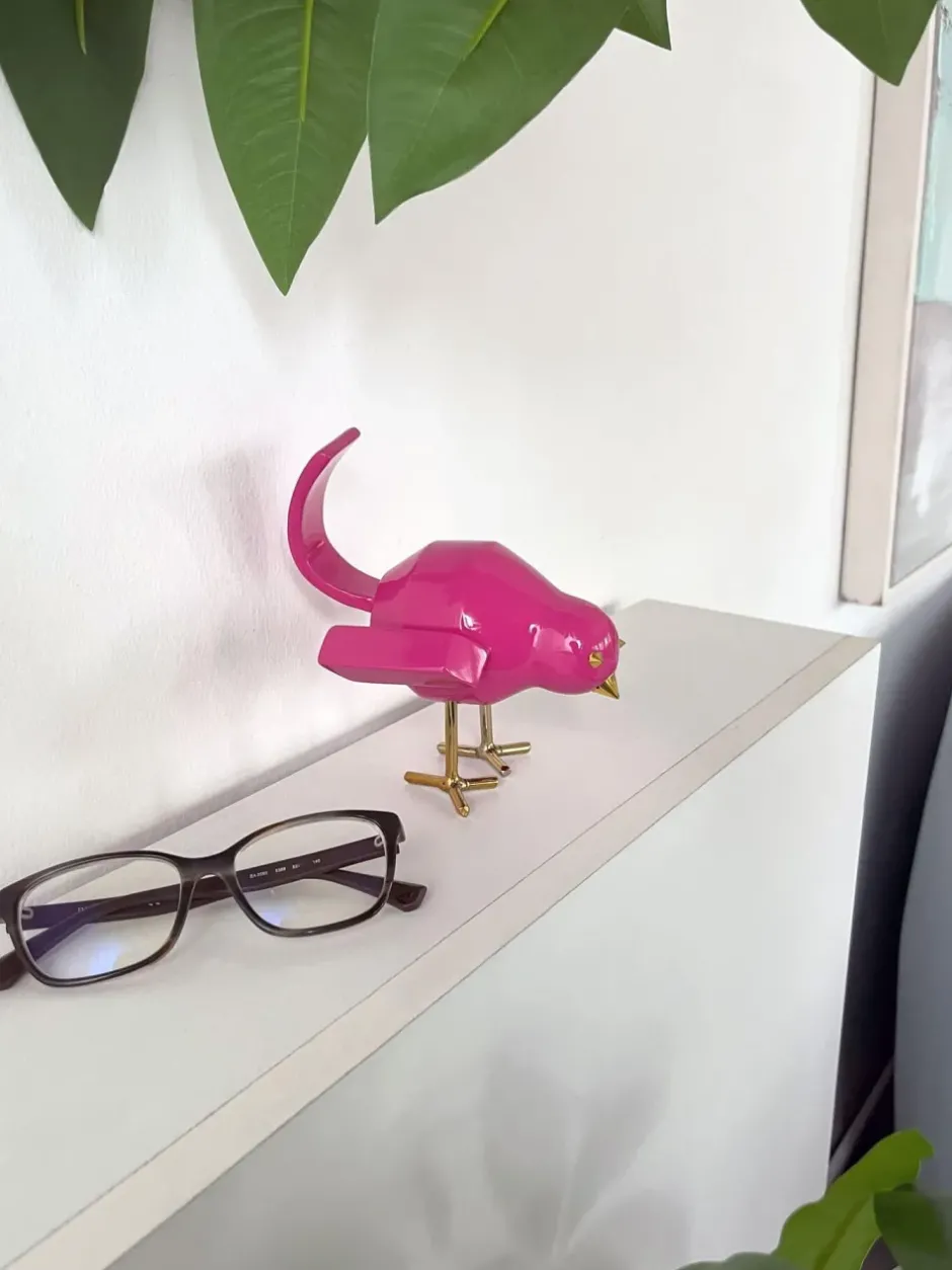 Statues & Sculptures Table Top|Animals^Cubic Bird 14cm Rosa Pink Resin Indoor Sculpture