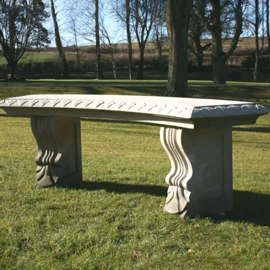Statues & Sculptures Stone Benches^Curved Ivy Stone Garden Bench