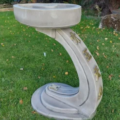 Statues & Sculptures Bird Baths^Curved Japanese Design Stone Garden Bird Bath