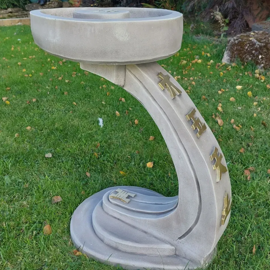 Statues & Sculptures Bird Baths^Curved Japanese Design Stone Garden Bird Bath