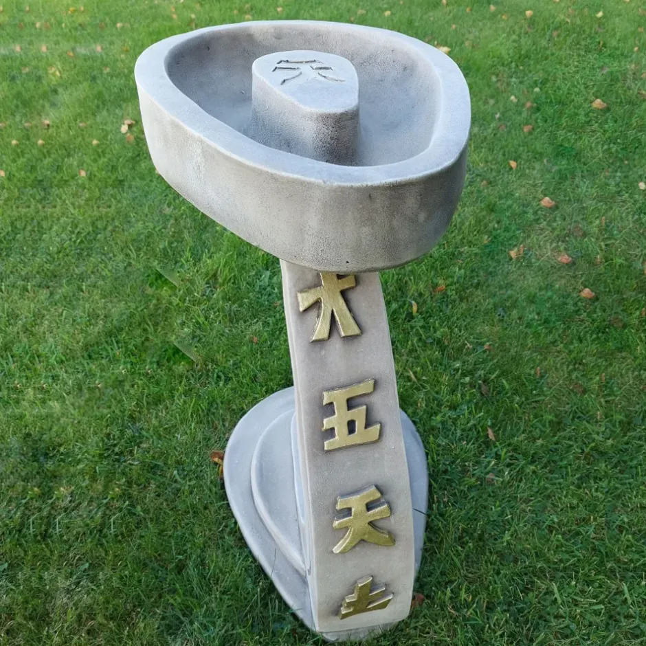 Statues & Sculptures Bird Baths^Curved Japanese Design Stone Garden Bird Bath