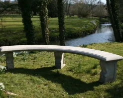 Statues & Sculptures Stone Benches^Curved Plain Double Stone Garden Bench