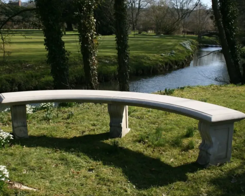 Statues & Sculptures Stone Benches^Curved Plain Double Stone Garden Bench