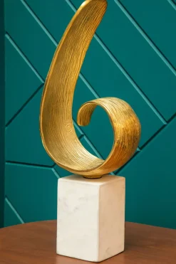 Statues & Sculptures Table Top|Abstract^Curved Reflection 50cm Gold Metal Indoor Sculpture