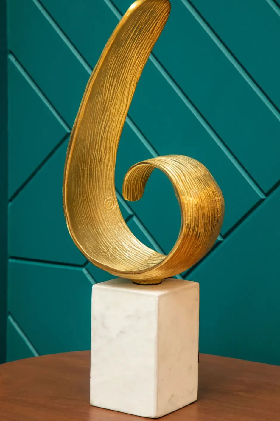 Statues & Sculptures Table Top|Abstract^Curved Reflection 50cm Gold Metal Indoor Sculpture